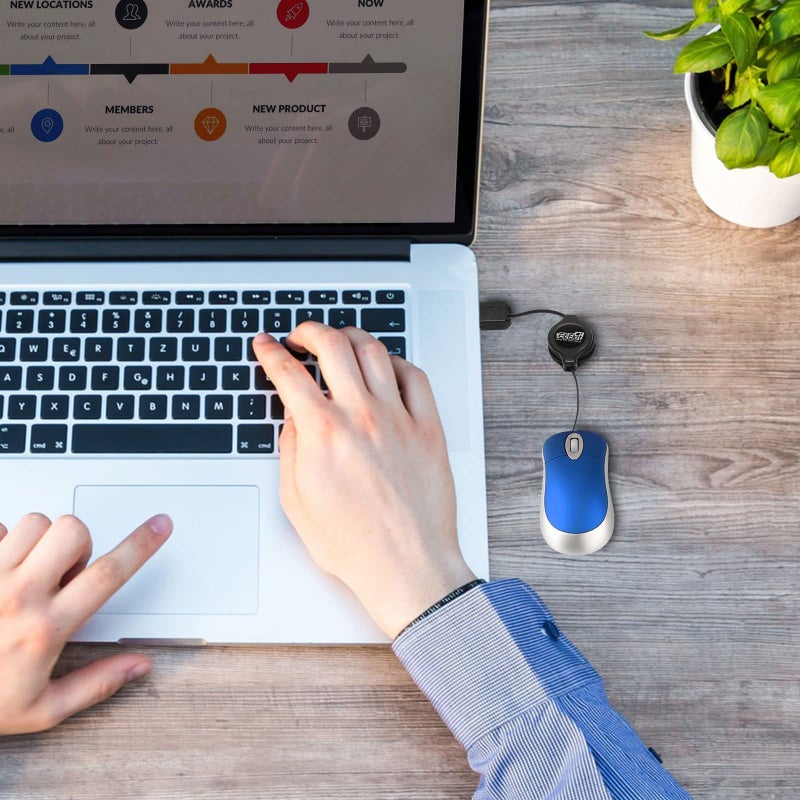 EEEKit 2 Pack Mini Retractable Cable USB Optical Mouse, Blue, Unisex - Image 4